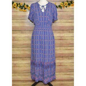 Knox Rose Women's S Maxi Dress Micro Floral Cap Sleeve V-neck Tie Tassel Boho